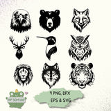 Tier Plotterdateien | 9 Spirit Animal Motive als SVG, PNG, EPS & DXF - Sewando