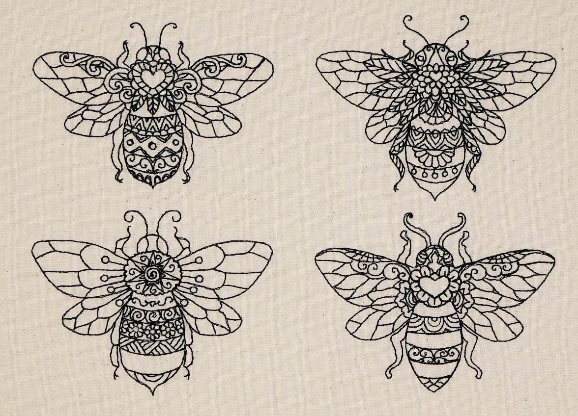 Stickdatei Set 4 Bienen sommerliche Linart Stickerei - Sewando