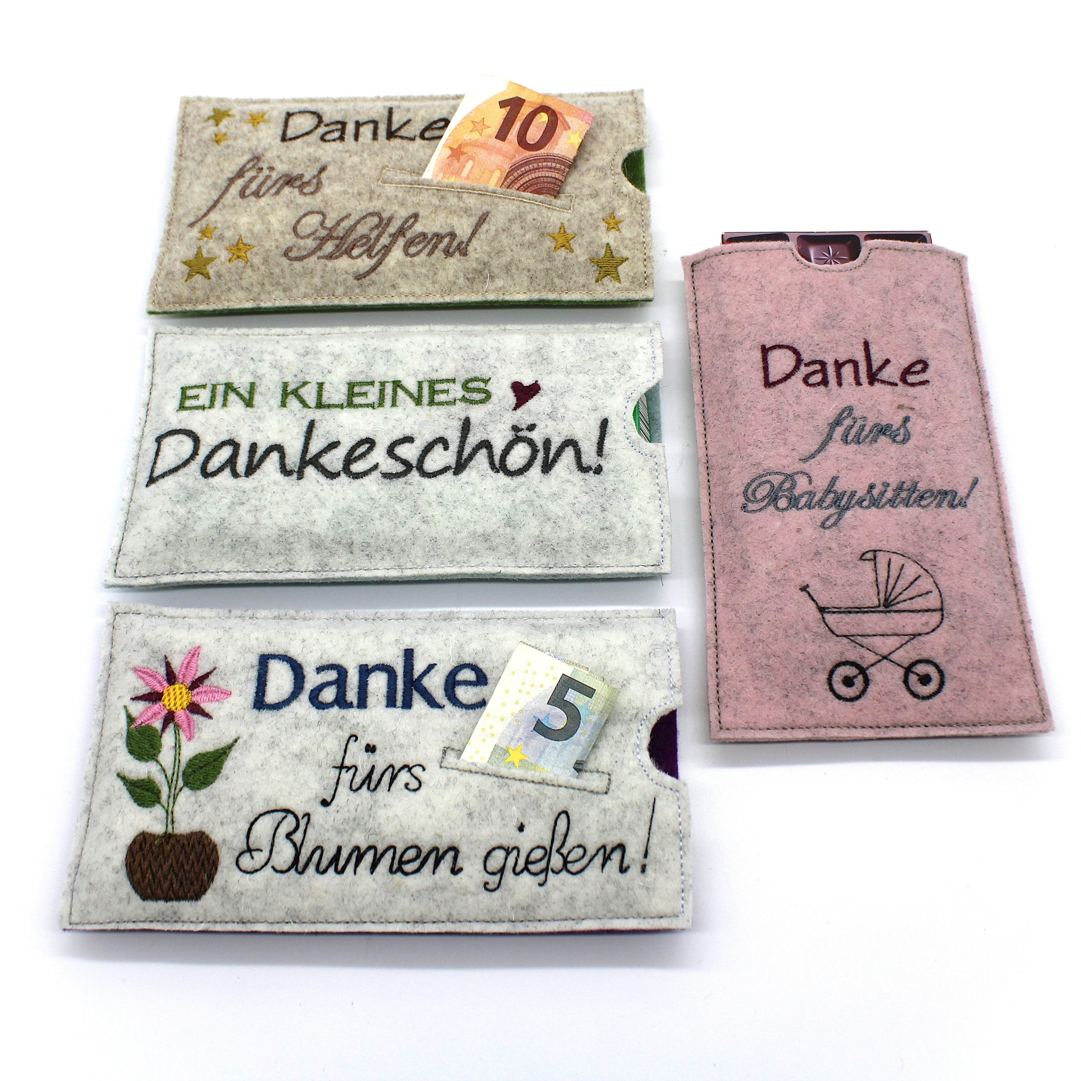Stickdatei Schokohülle SET DANKE sagen 8 Motive - Sewando