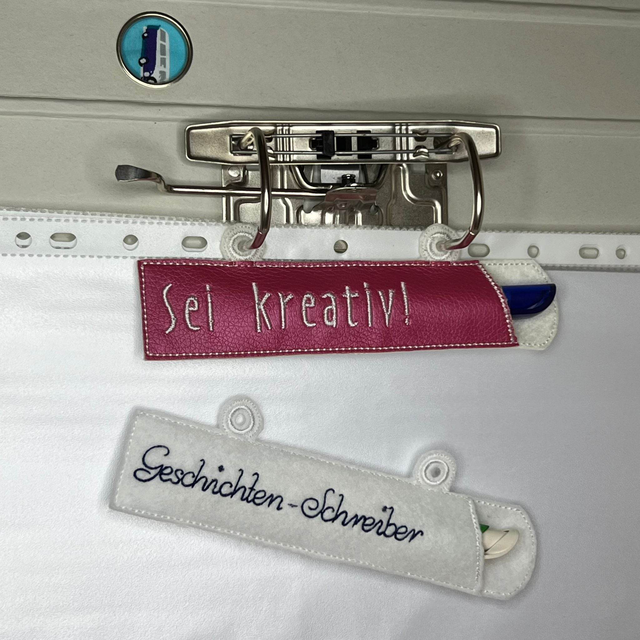 ITH Stickdatei Ringbuch Ordner Etuis Stifteetui schmal für Kugelschreiber 14 Motive - Sewando