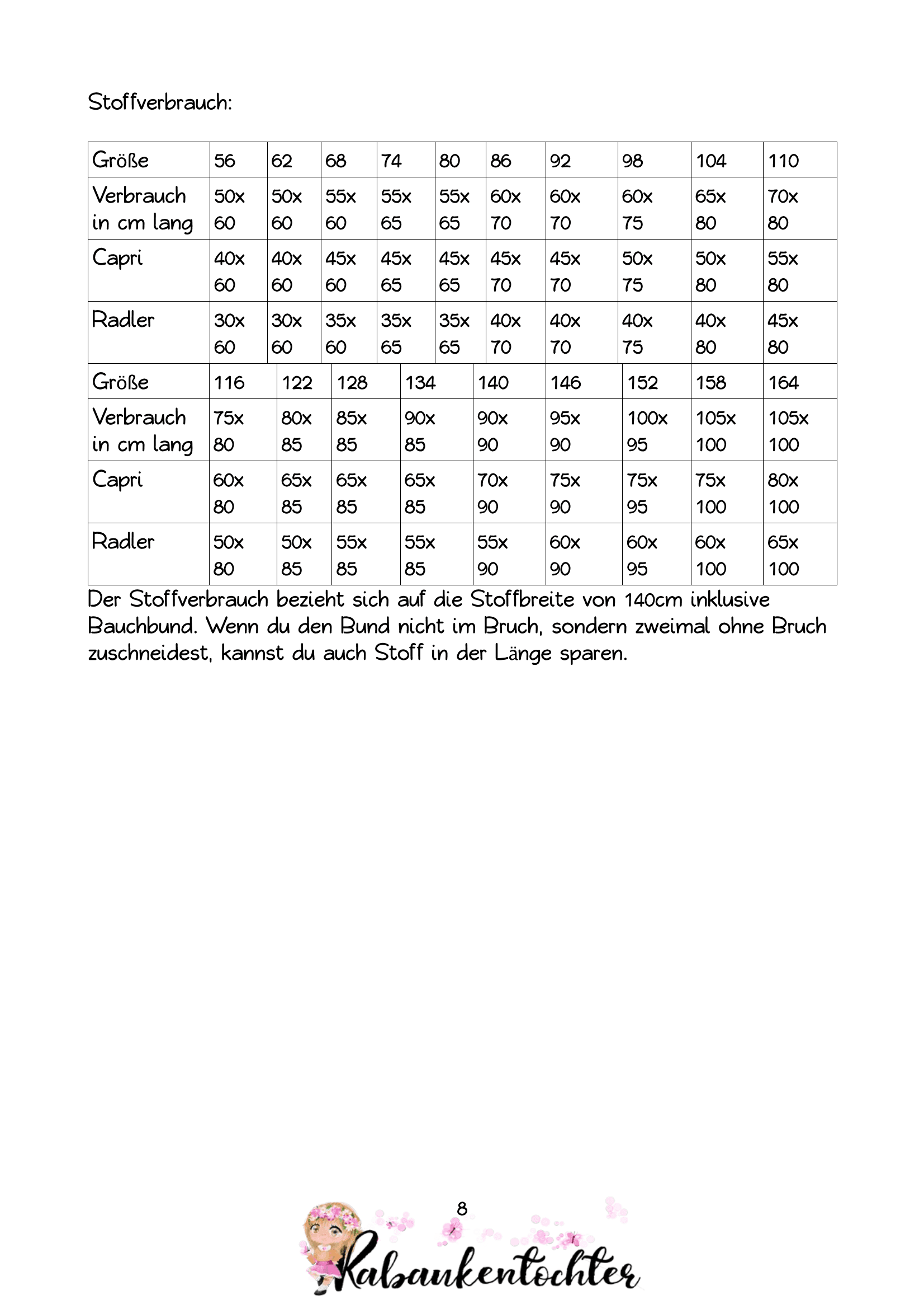 Schnittmuster Leggins Sahnestück Größe 56-164 - Sewando