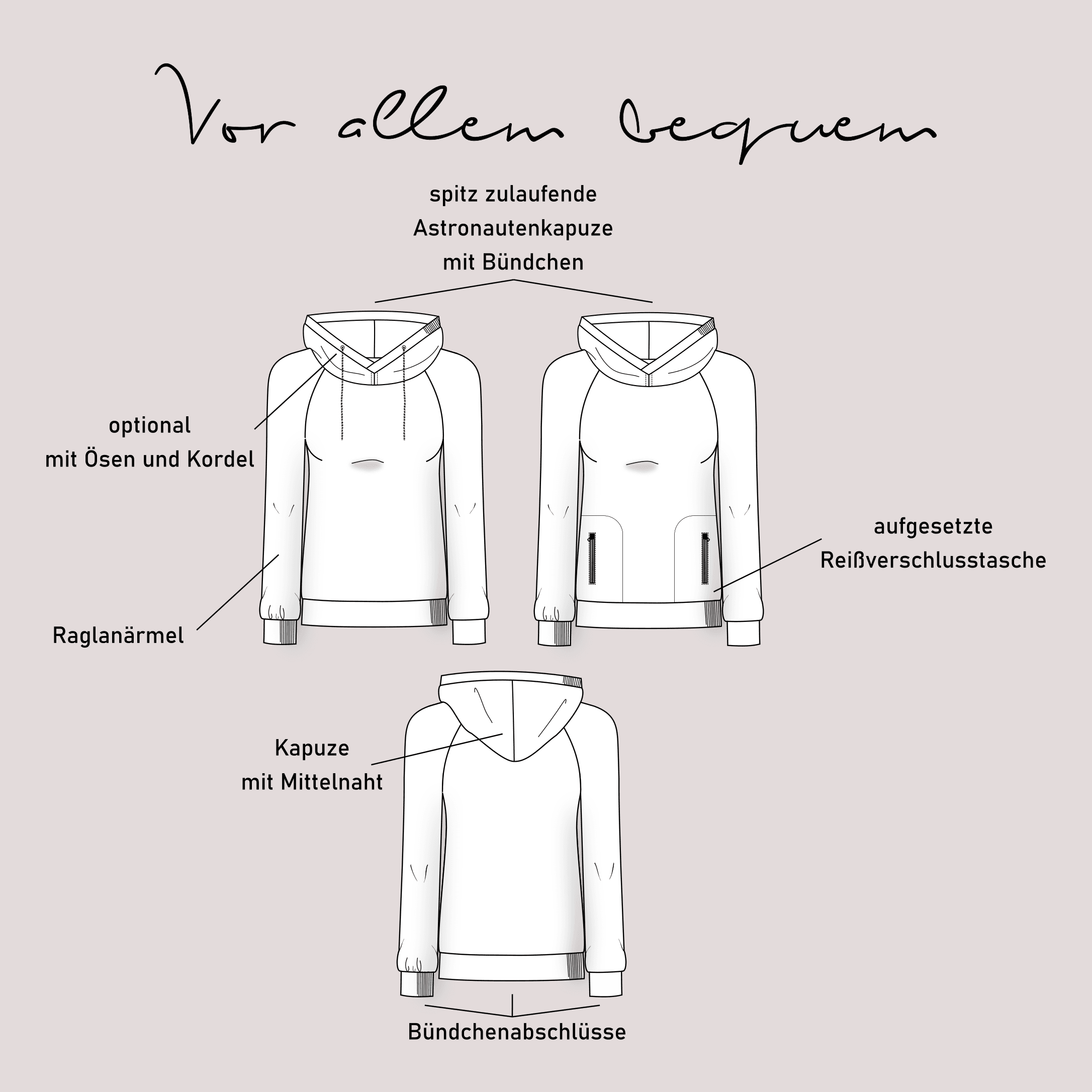 Schnittmuster Hoodie „Vor allem bequem“ Damen Gr. 32 - 62 - Sewando