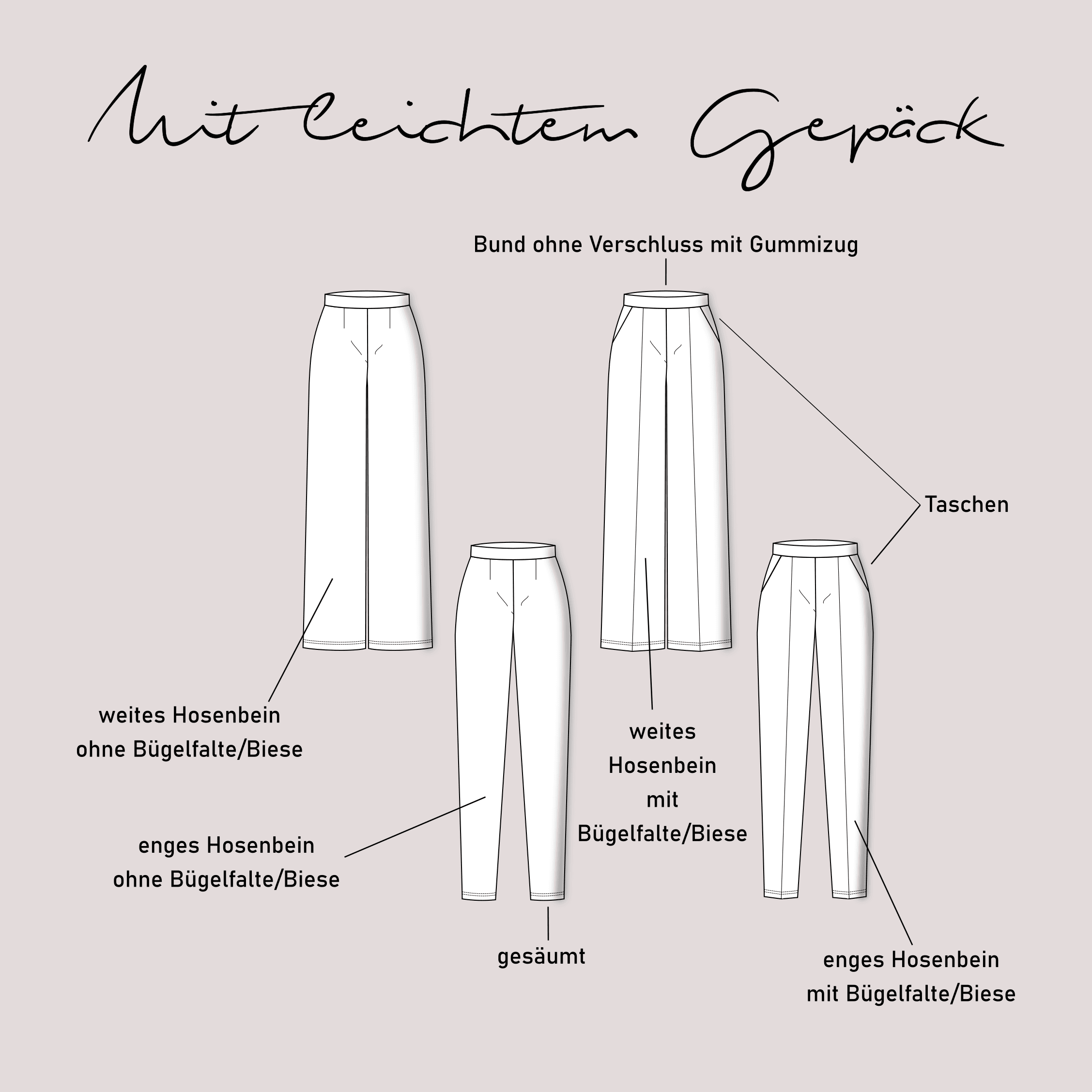 Schnittmuster Hose „Mit leichtem Gepäck“ Damen Gr. 32 - 62 : - Sewando
