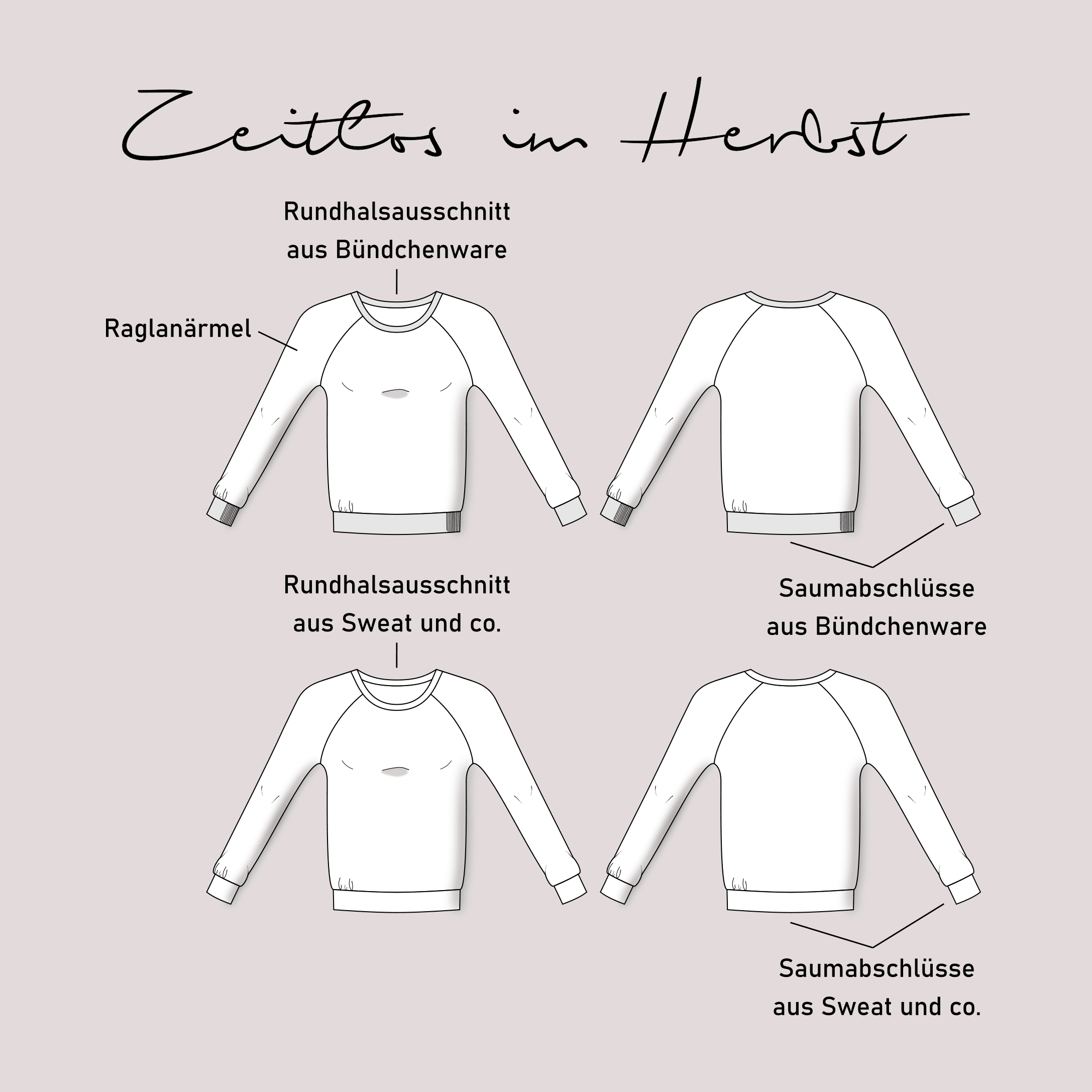 Schnittmuster Raglanpullover „Zeitlos im Herbst“ Damen Gr. 32 - 62 - Sewando