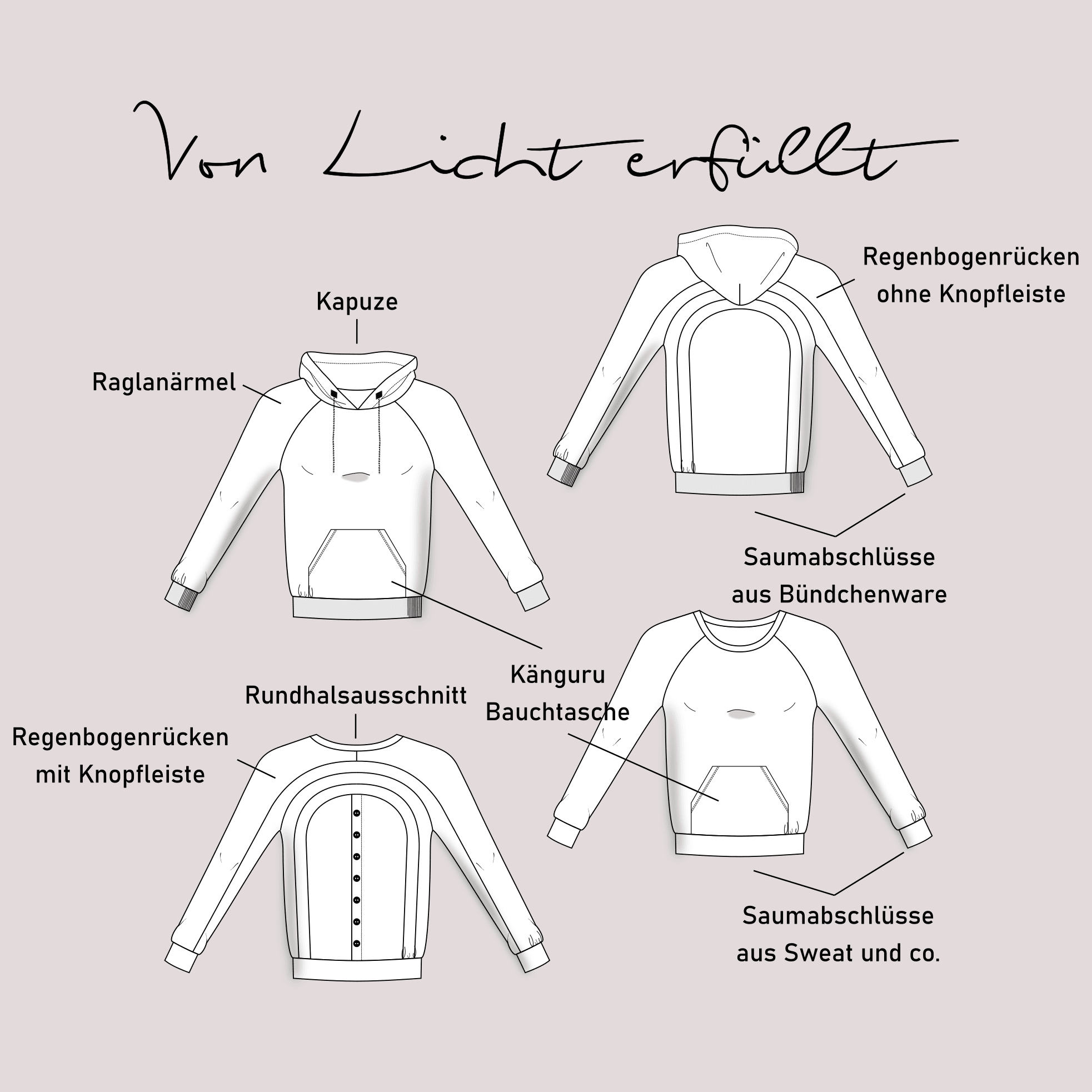 Schnittmuster Hoodie/Pullover „Von Licht erfüllt“ Damen Gr. 32 - 62 - Sewando