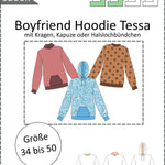 Schnittmuster Tessa – Oversized Hoodie & Pullover mit Kragen oder Kapuze Gr. 34-50 / BU 80-116 - Sewando