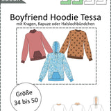 Schnittmuster Tessa – Oversized Hoodie & Pullover mit Kragen oder Kapuze Gr. 34-50 / BU 80-116 - Sewando