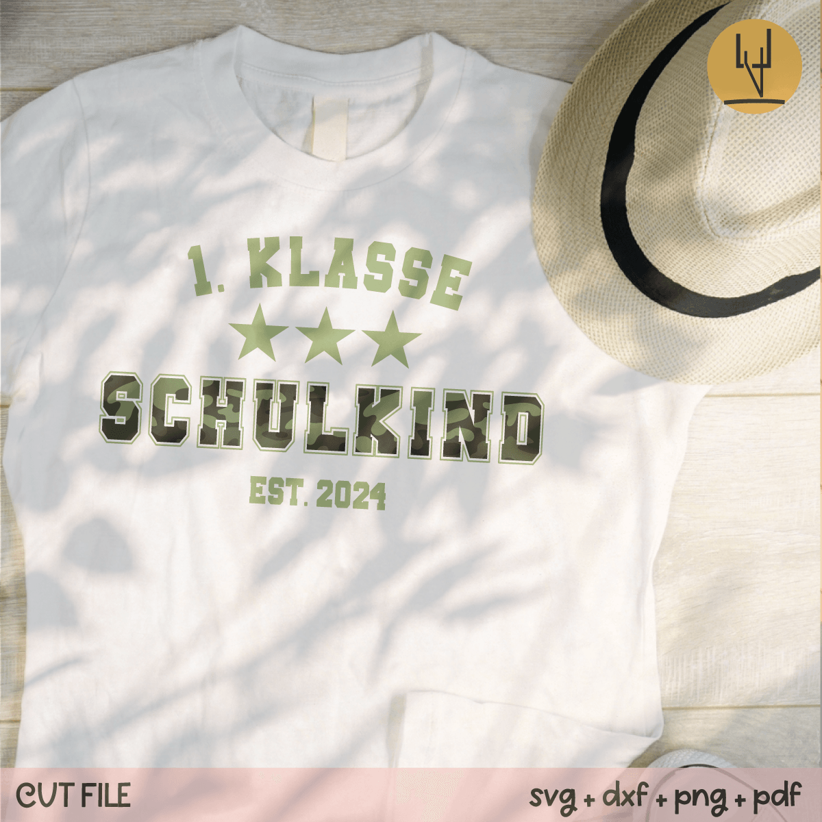 Schulkind 1.Klasse 2025 Camouflage grün - Plotterdatei - Sewando