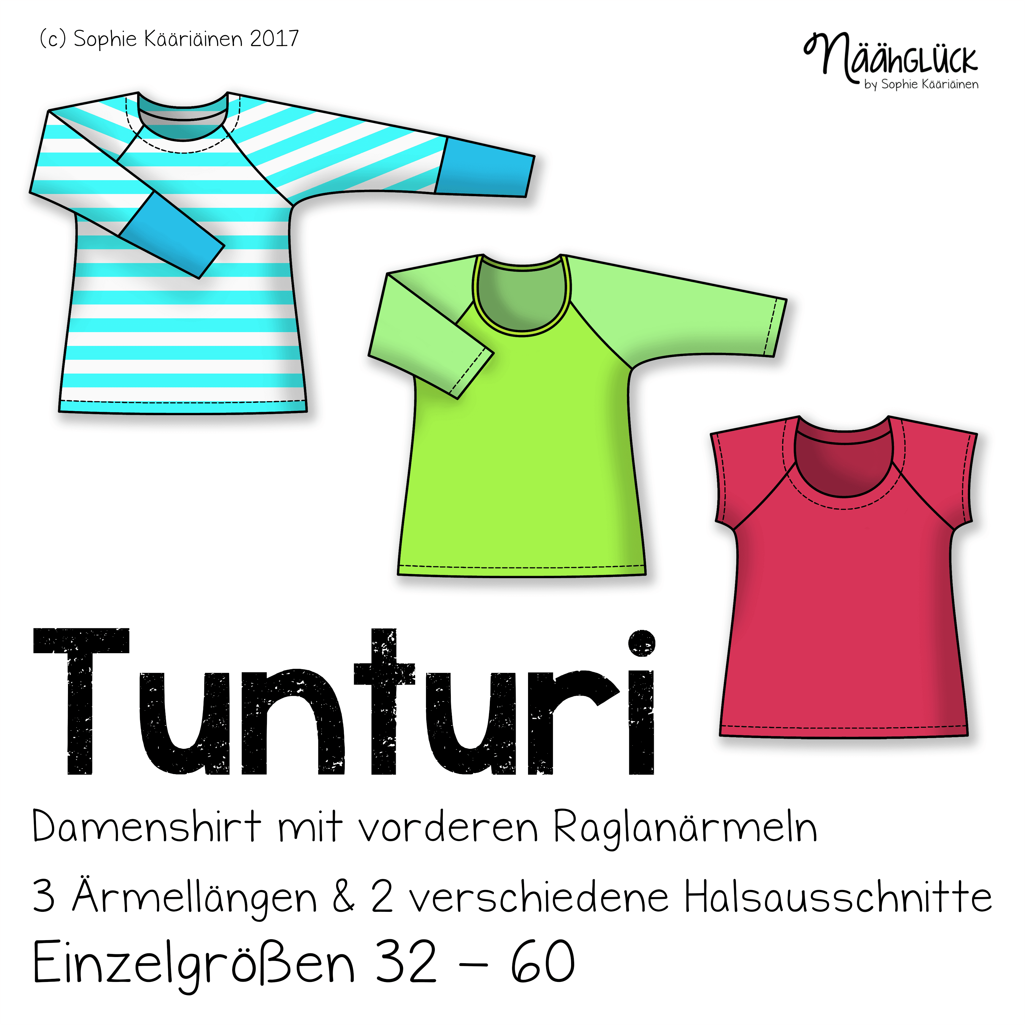 Schnittmuster Tunturi - Damen Raglanshirt Größe 32 - 60 - Sewando