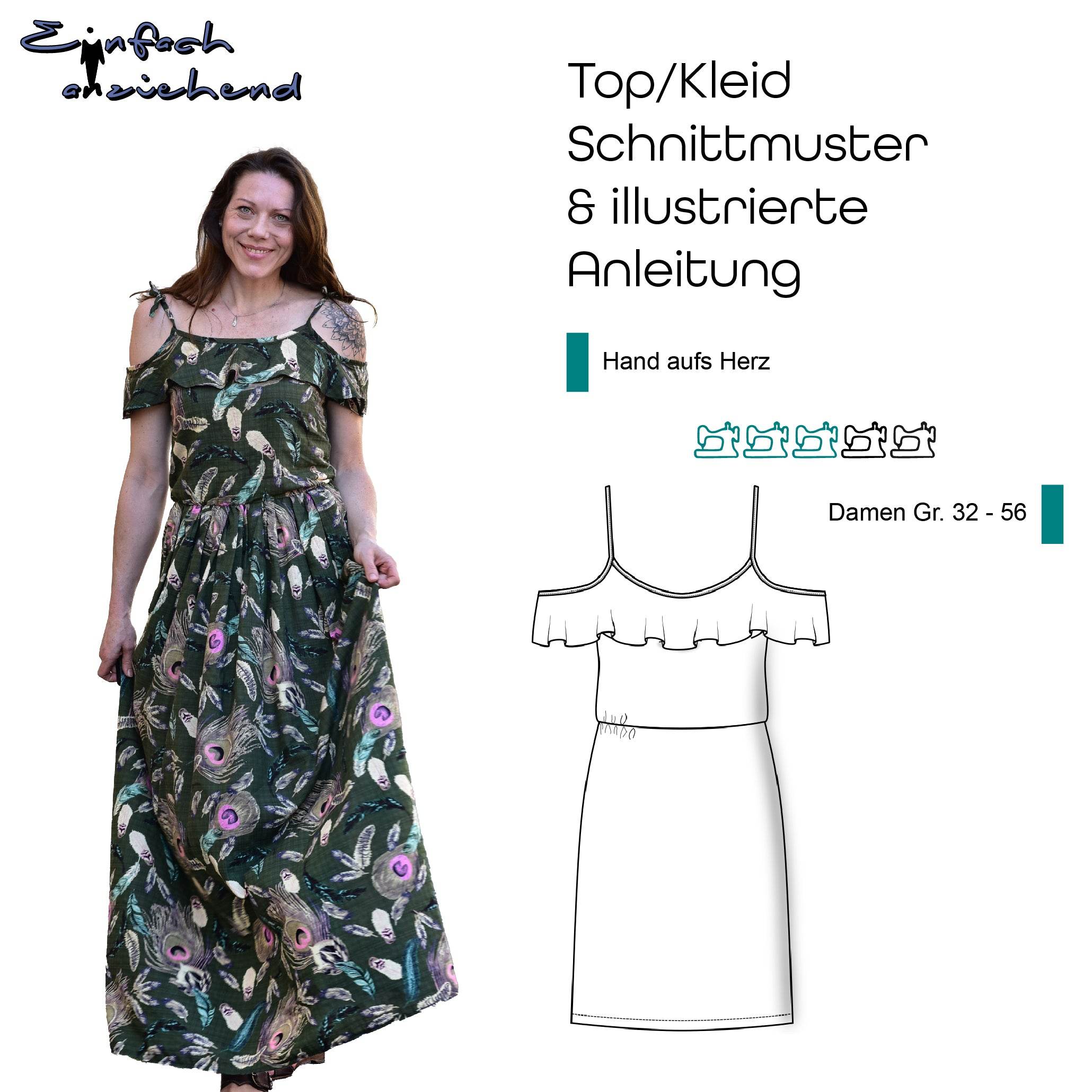 Schnittmuster Top/Kleid „Hand aufs Herz“ Damen Gr. 32 - 56 - Sewando