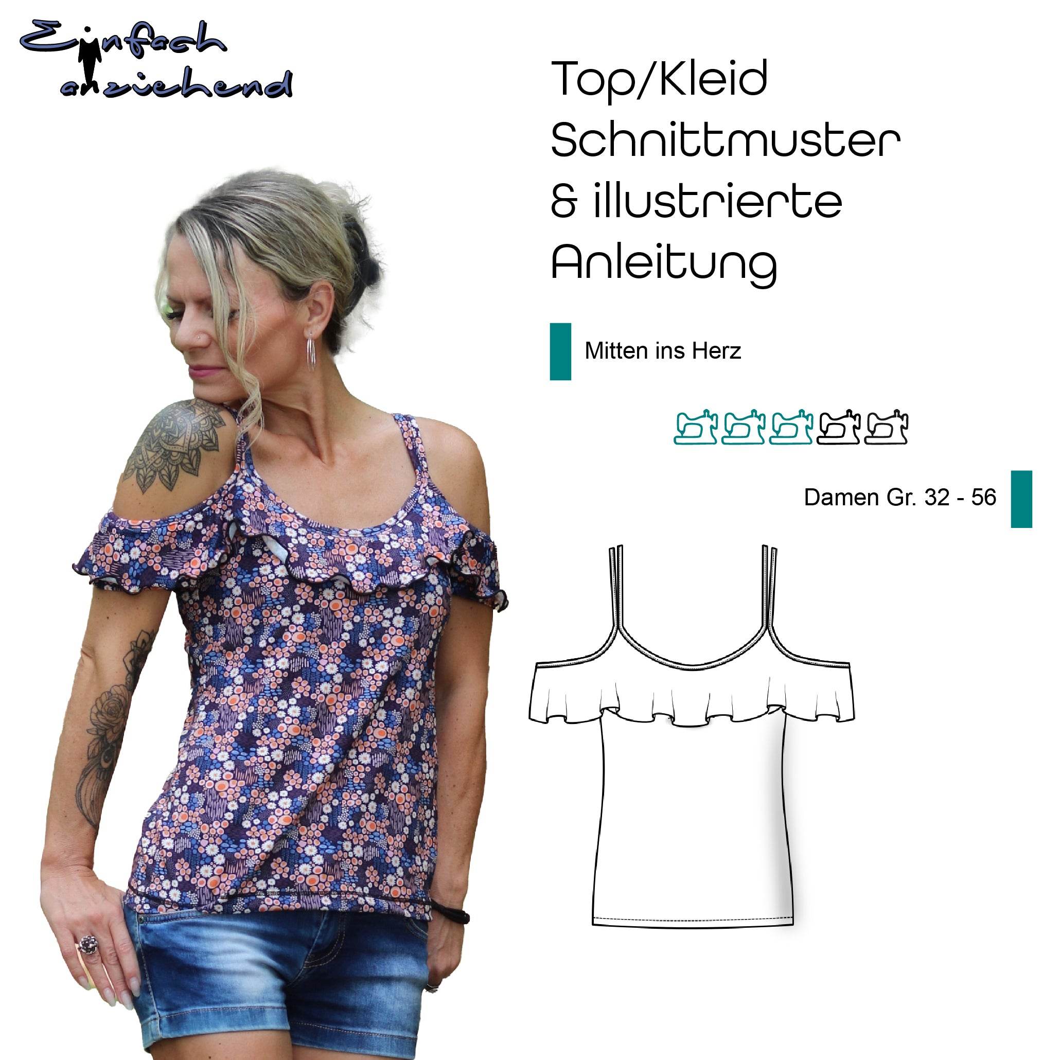 Schnittmuster Top/Kleid „Mitten ins Herz“ Damen Gr. 32 - 56 - Sewando