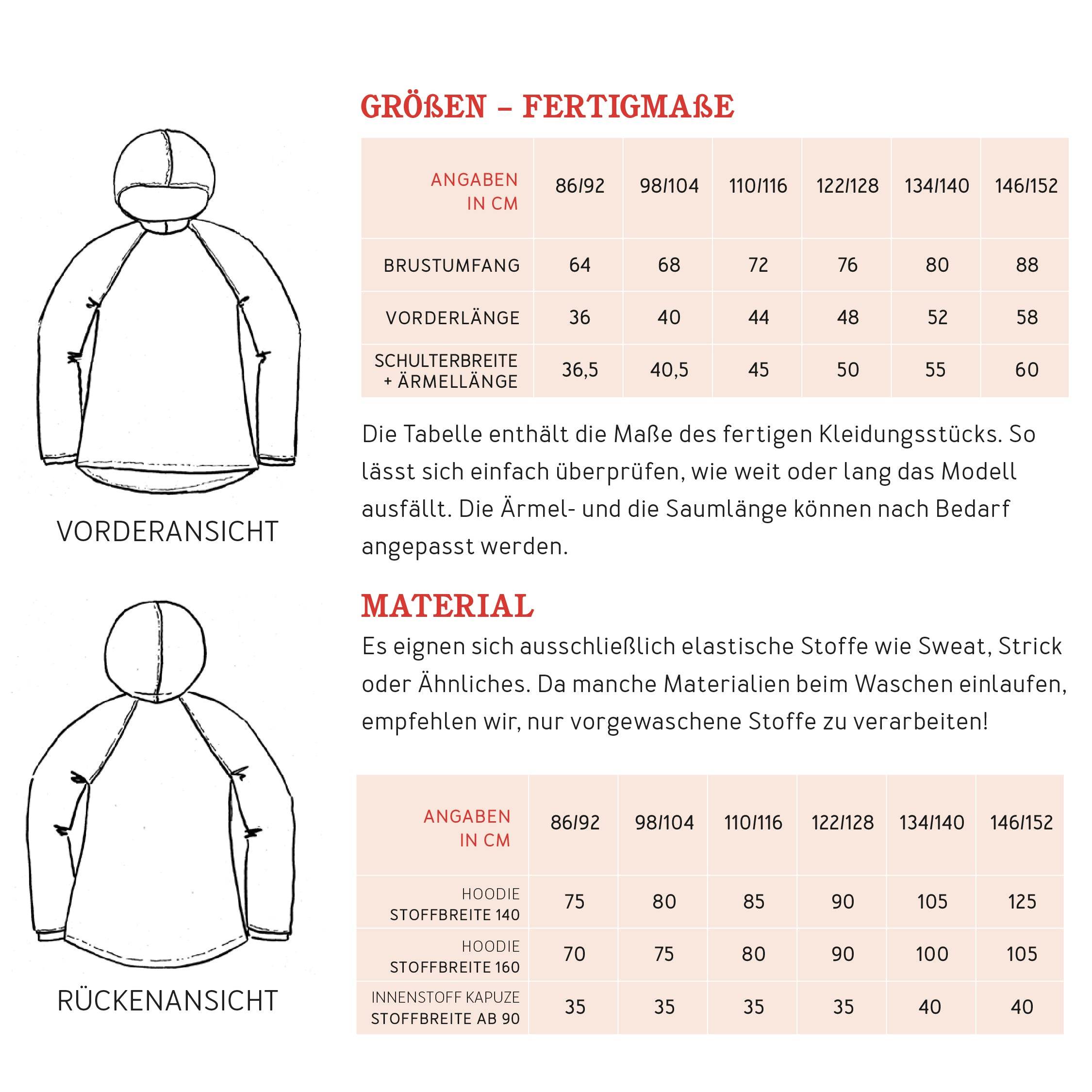 Hoodie TONI | Schnittmuster Gr. 86-152 - Sewando