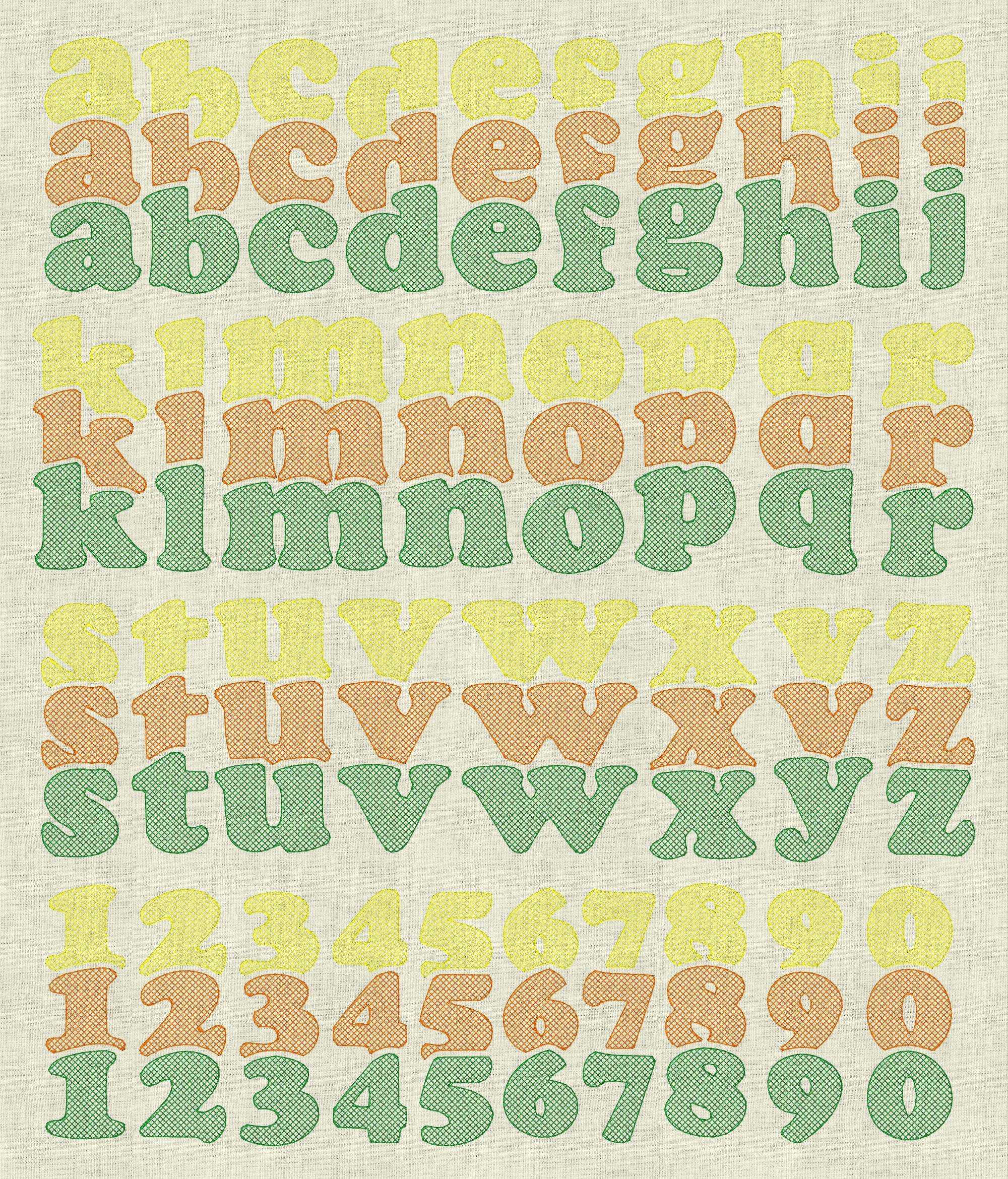 Stickdatei Triple Schrift mit Muster ca. 95mm Set 987 Buchstaben Zahlen - Sewando