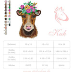 Kuh Stickdatei mit Blumenkrone – ländlich, fröhlich und farbenfroh - Sewando