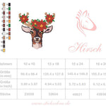 Hirsch Stickdatei, floraler Hirschkopf mit Blumengeweih für deine Stickmaschine - Sewando