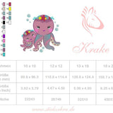 Stickdatei Krake Mama & Baby – maritimes Motiv für Kinderprojekte - Sewando