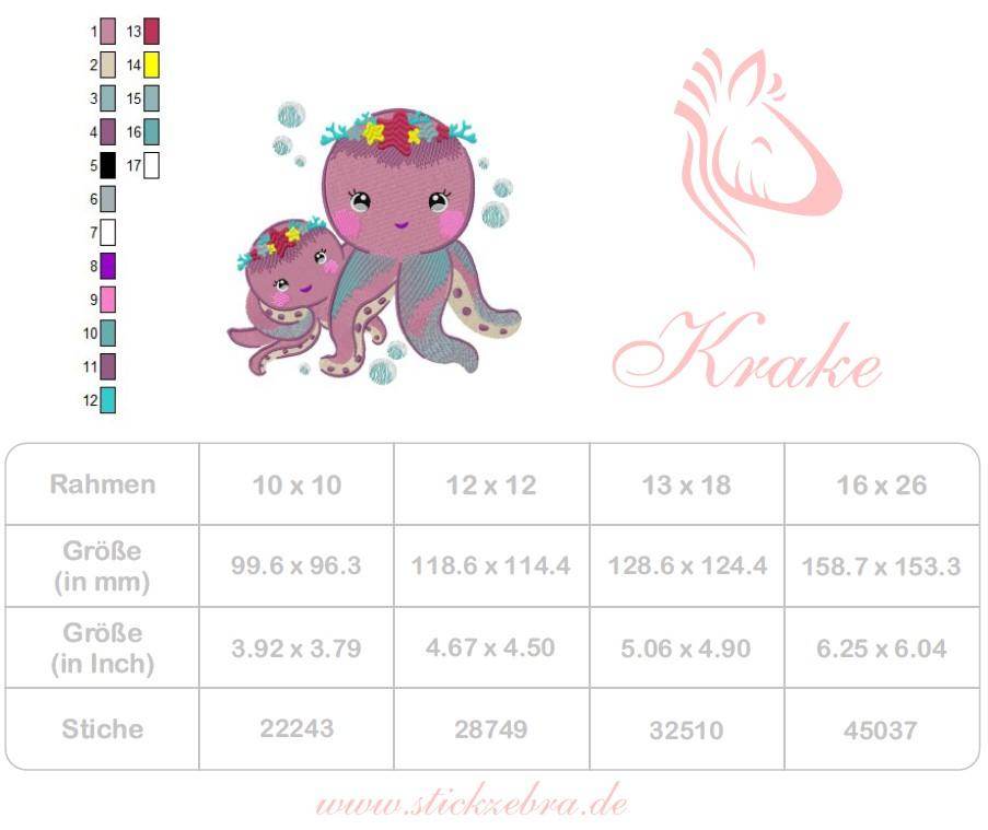 Stickdatei Krake Mama & Baby – maritimes Motiv für Kinderprojekte - Sewando