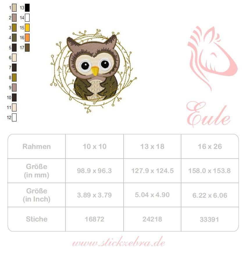 Eule Stickdatei – Süßes Herbstmotiv im Zweigkranz für deine Stickmaschine - Sewando