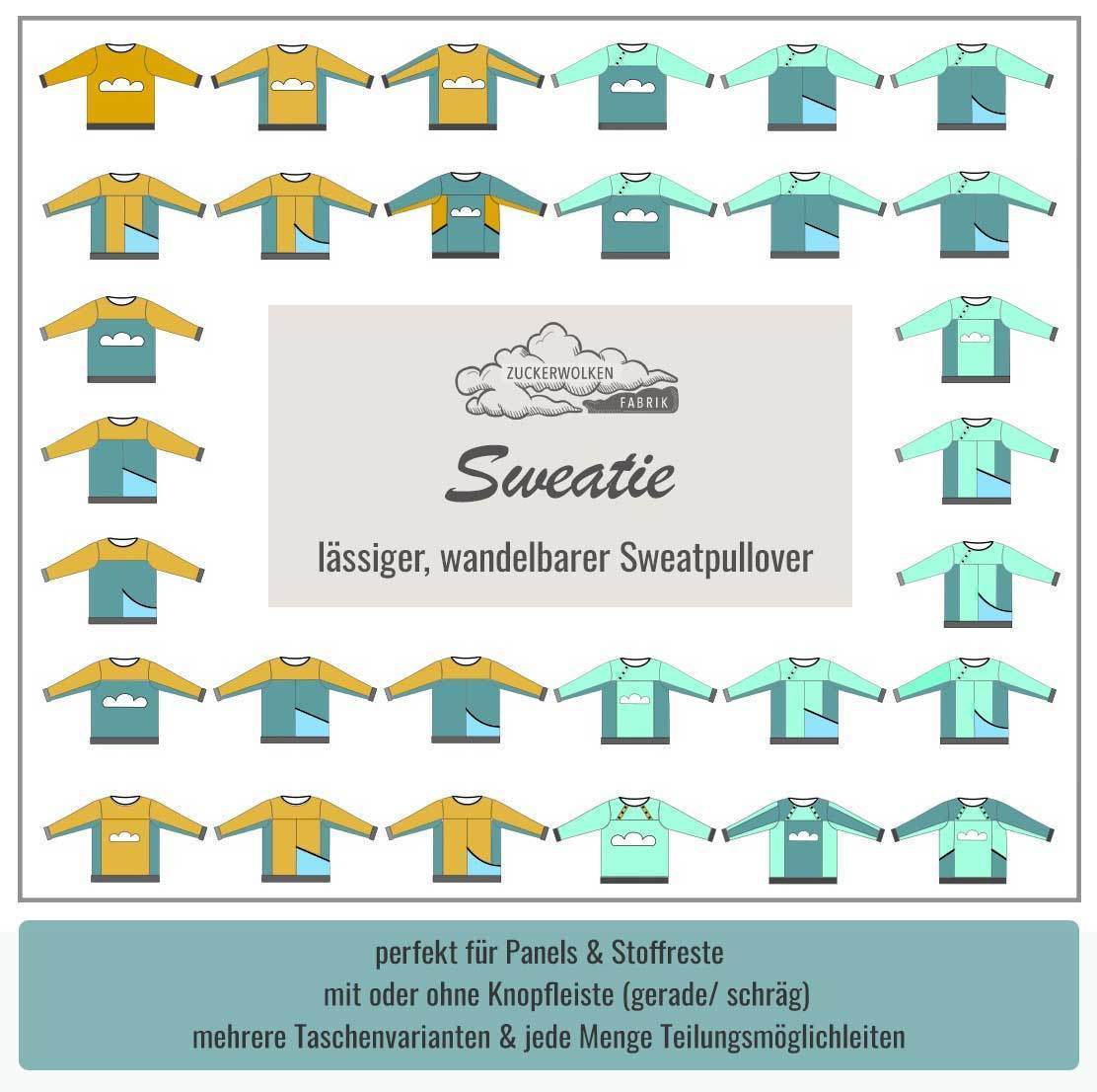 Big Sweatie mit coolen Teilungen und Taschen für 105cm-140cm Körpergröße - Sewando