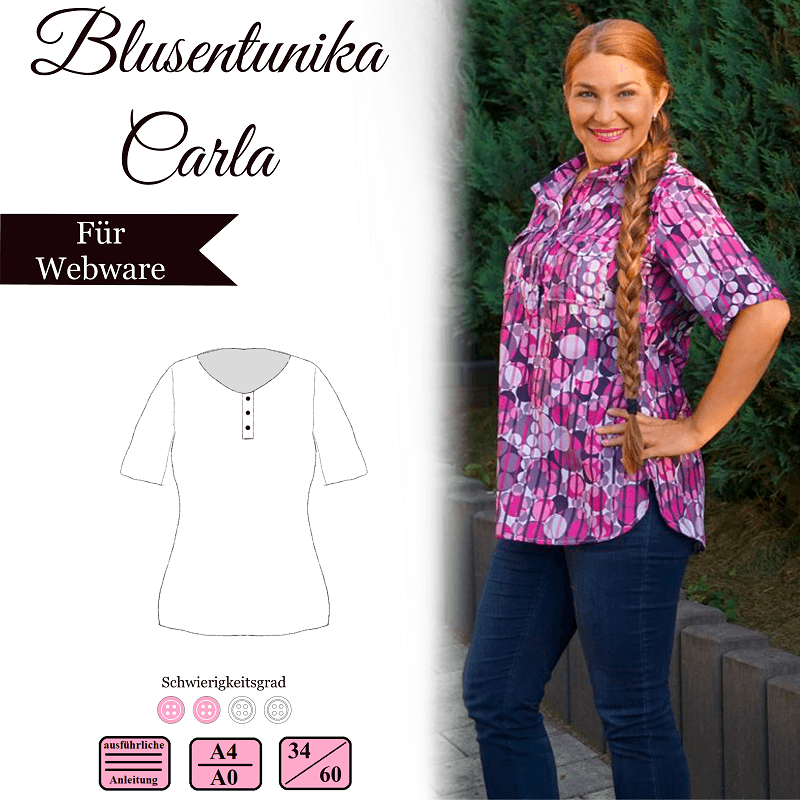 Blusen Tunika „Carla“ - Gr. 34-60 - Schnittmuster und Nähanleitung - Sewando