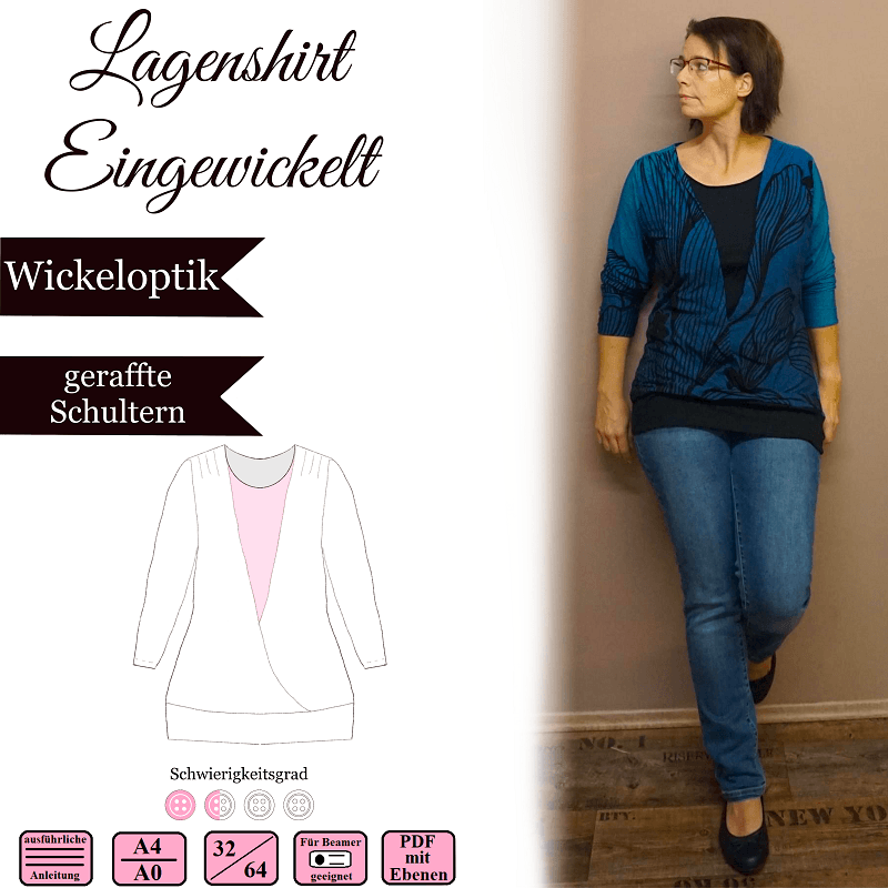 Lagenshirt Eingewickelt - Gr 32-64 - Ebook und Nähanleitung - Sewando