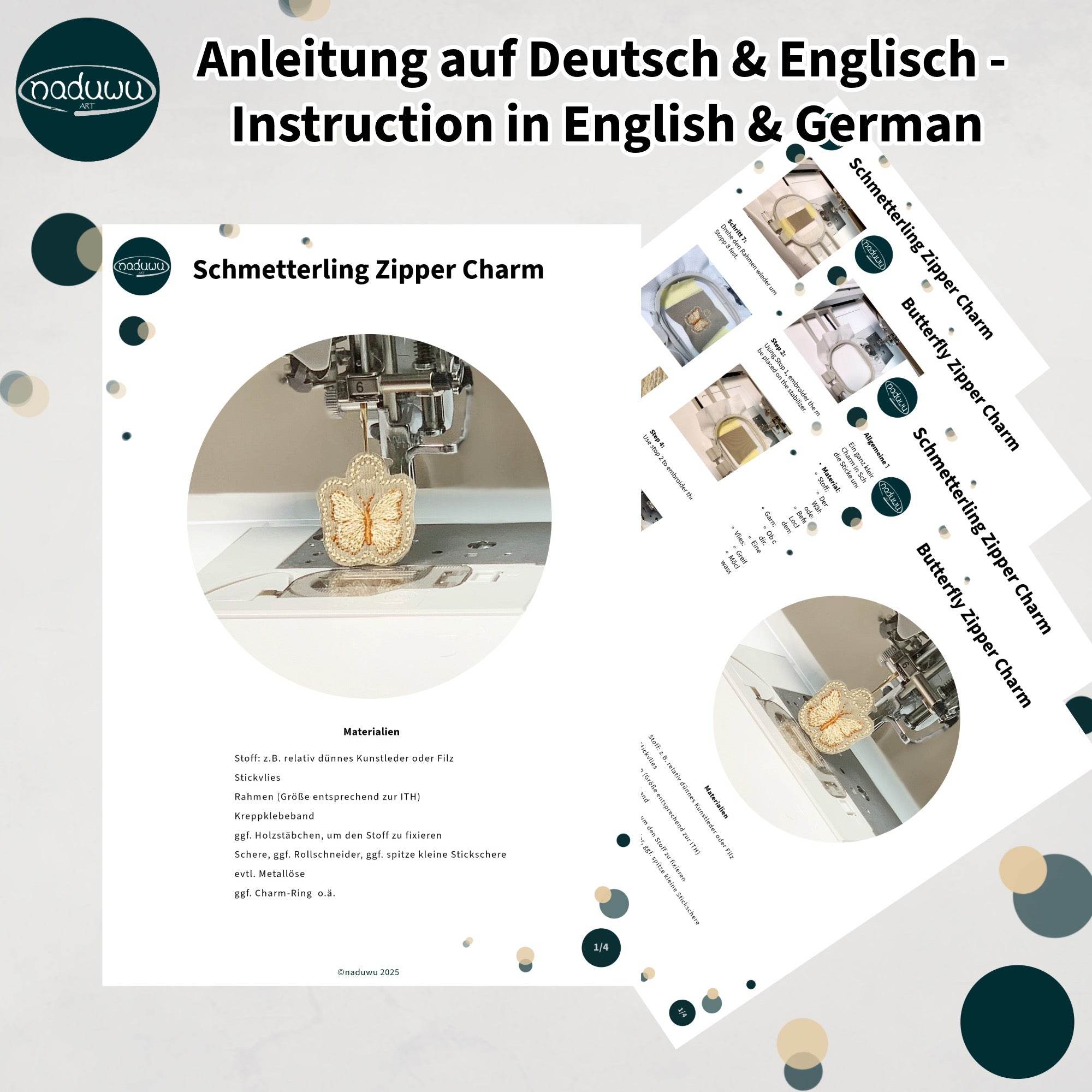 Stickdatei Schmetterling Anhänger Set, ITH für 10x10 und 2,5x6 Rahmen - Sewando