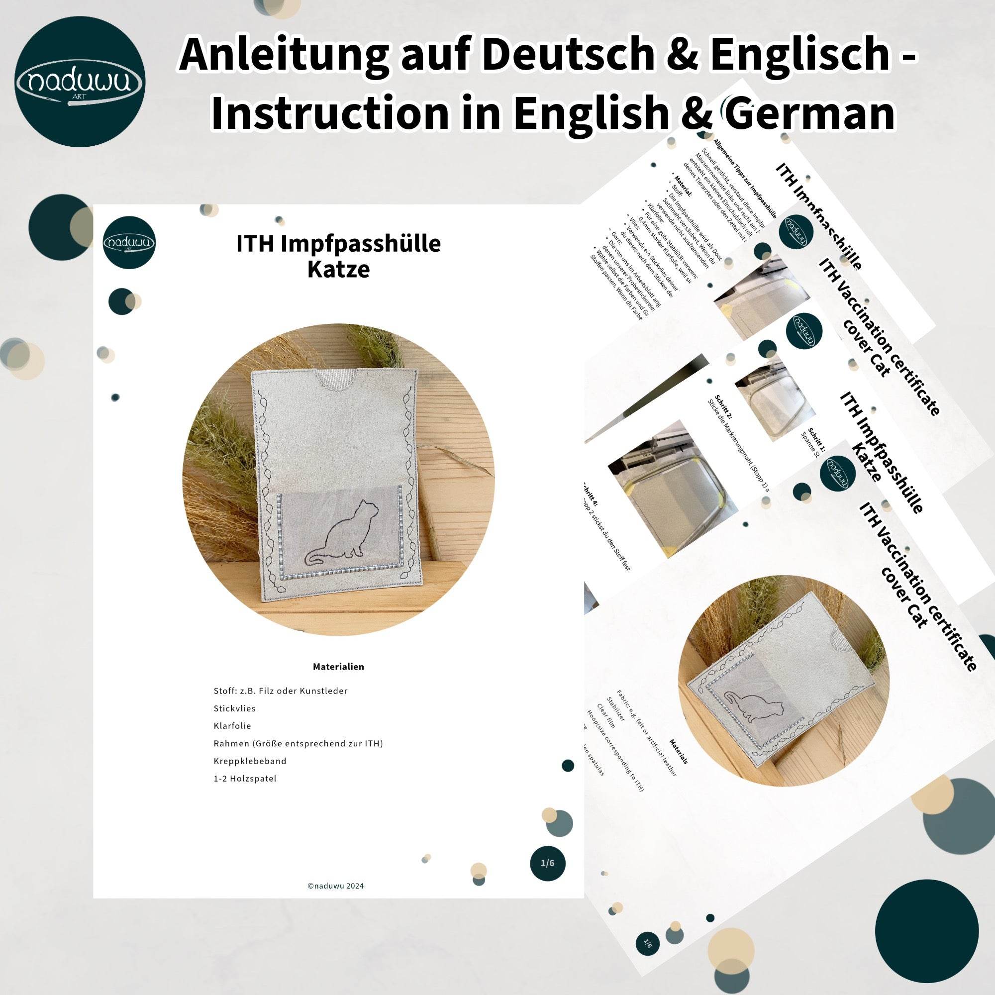 Stickdatei Impfpass Hülle 13x18 für Katzen, ITH Stickdesign - Sewando