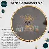 Stickdatei Monster Fred Set 10 Größen ab 10x10, Scribble mit Geschenken - Sewando