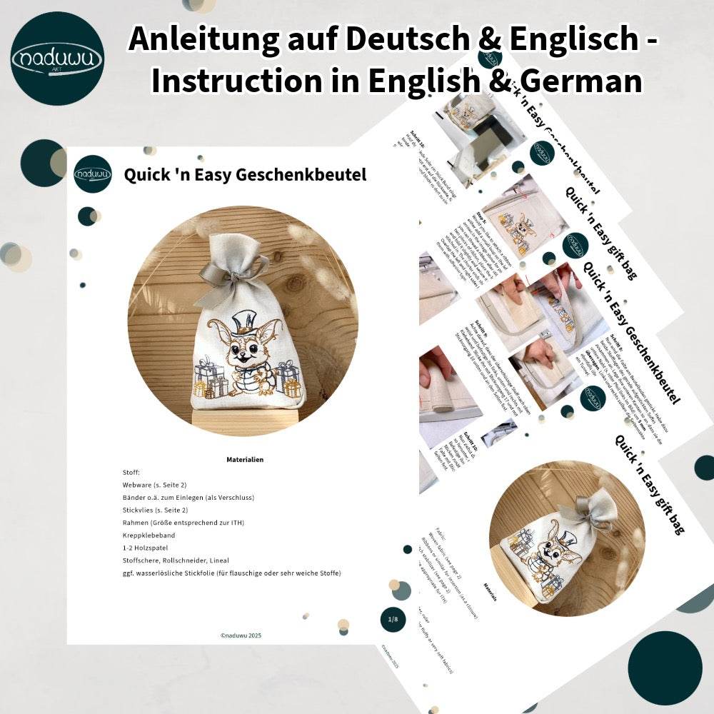 Stickdatei Geschenkbeutel Set mit 6 Größen, ITH mit Motiv und blanko - Sewando