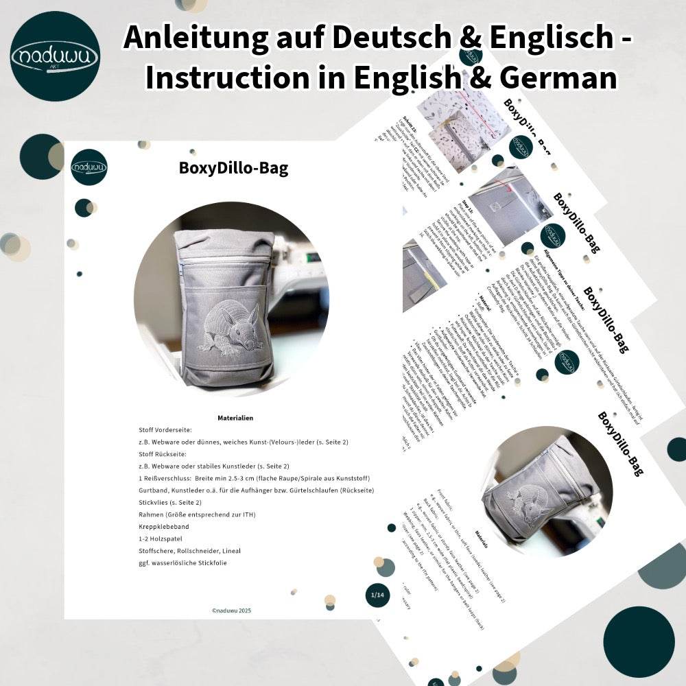 Stickdatei BoxyDillo Bag 13x18, ITH Tasche mit Reißverschluss - Sewando
