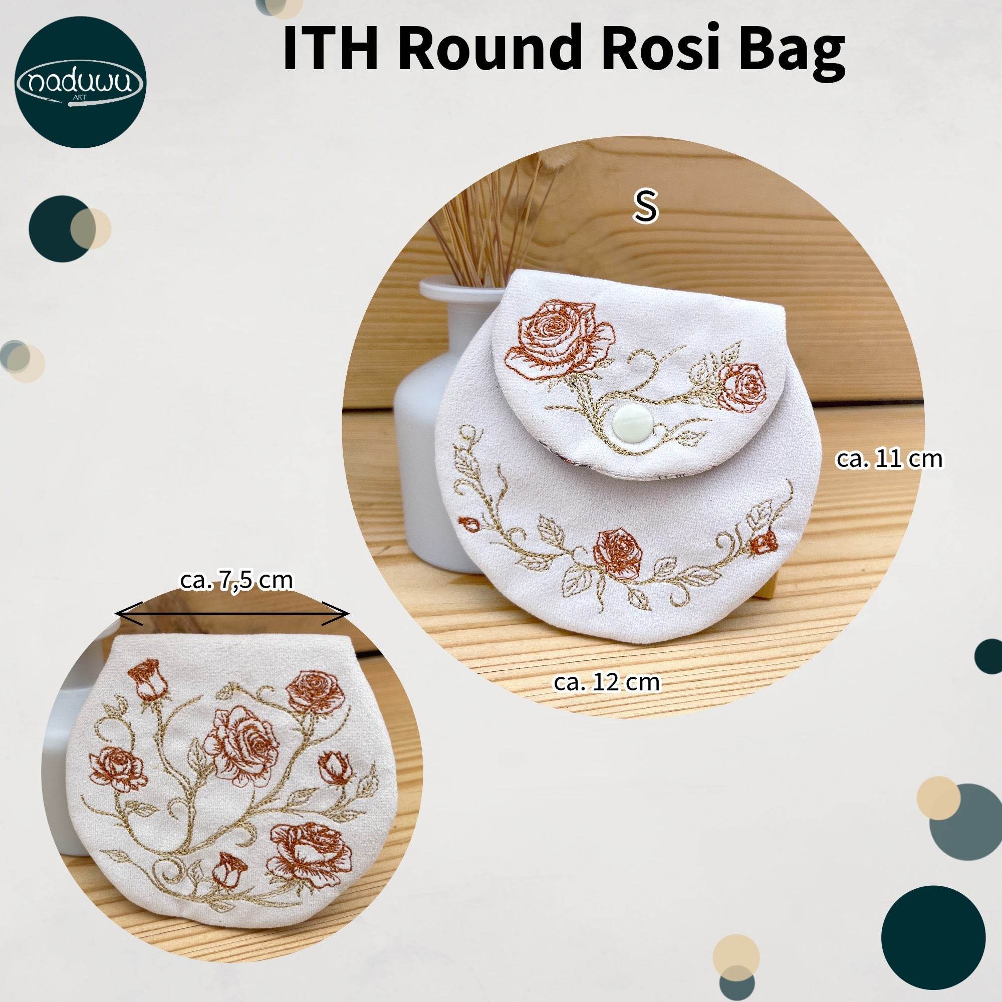 Stickdatei Round Rosi Bag 13x18, ITH runde Tasche - Sewando