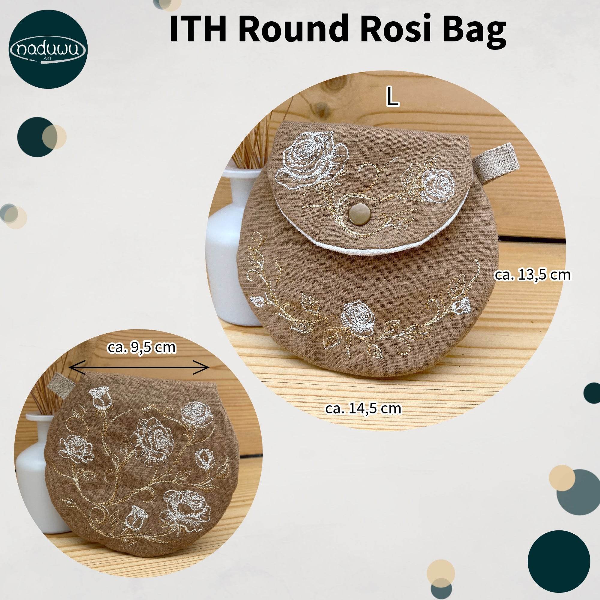 Stickdatei Round Rosi Bag 16x23, ITH runde Tasche - Sewando