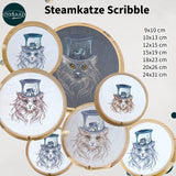 Stickdatei Katze Steampunk Set 7 Größen, Steampunkkatze Scribble ab 9x10 - Sewando