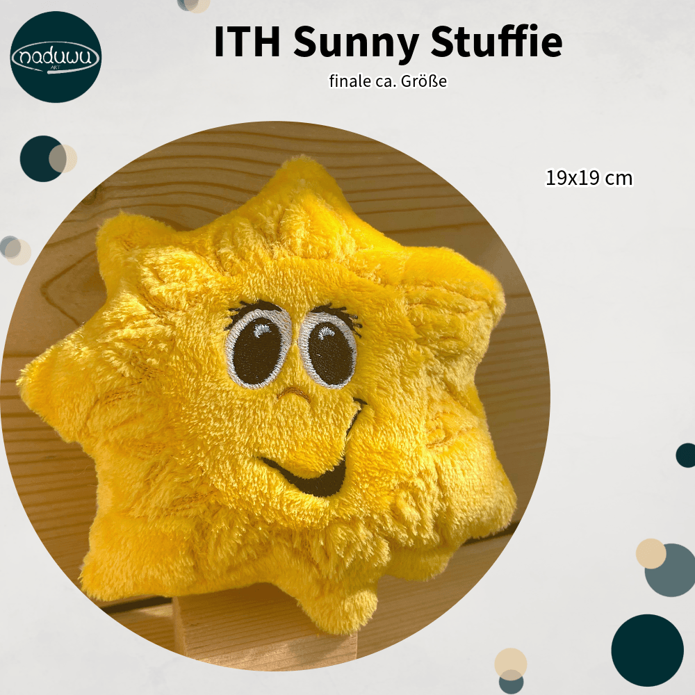 Stickdatei Sonne Stuffie 20x20, ITH Kuschelkissen Sunny - Sewando