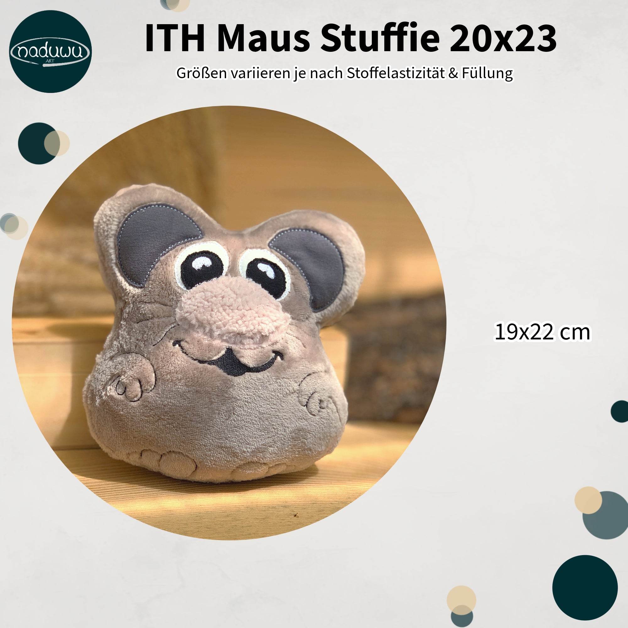 Stickdatei Maus 20x23, ITH Kuscheltier mit Applikationen - Sewando