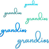 Stickdatei "grandios" - Wort in fünf Größen