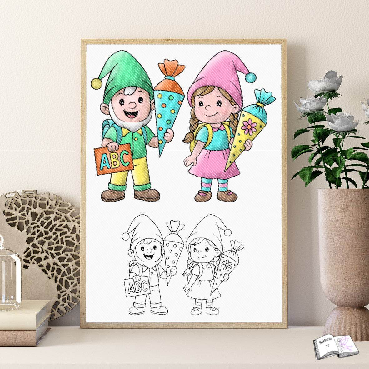 Digistamp Schul Wichtel Lina und Linus Sublimation, Plotterdatei, Digipaper ! - Sewando