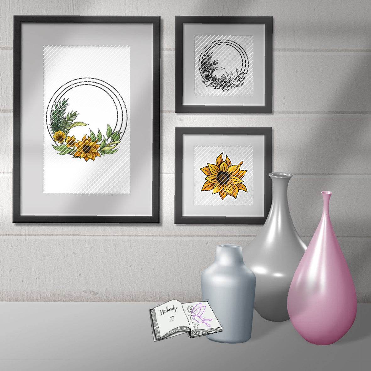 Digiset Blütenkreis, Digistamp, Digipaper, Plotterdatei, Sublimation, Druck - Sewando