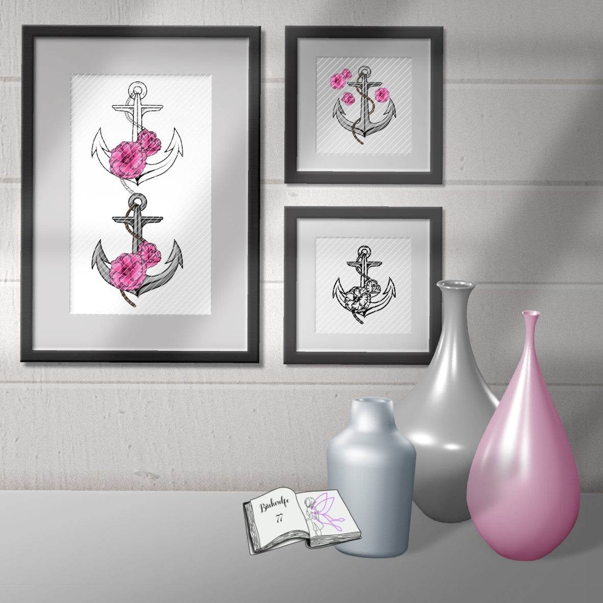 Digiset Blumen Anker Plotterdatei, Sublimation, Digistamp, Digipaper - Sewando