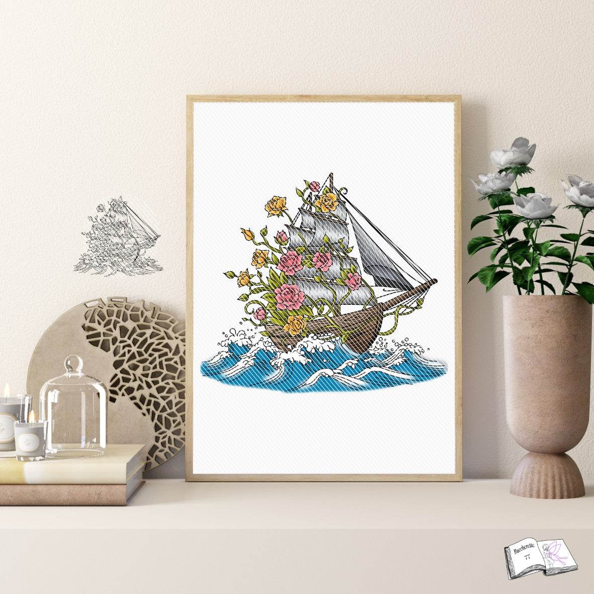 Digiset Flowerboat, Digistamp, Digipaper, Plotterdatei, Sublimation, Druck - Sewando