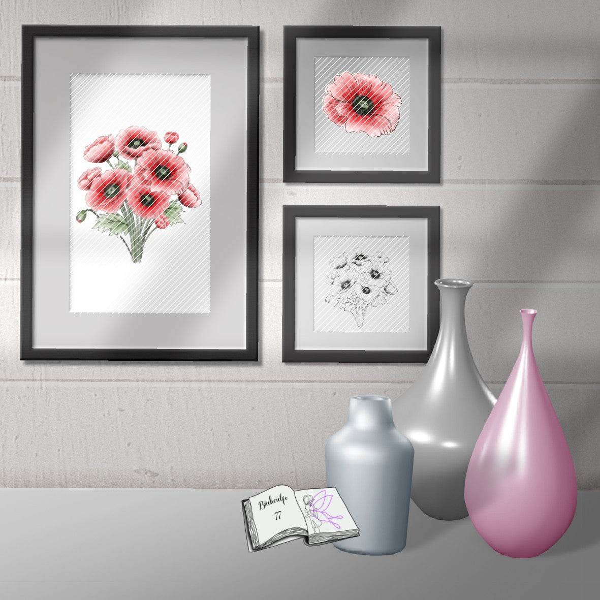Digiset Mohnblumenstrauß, Plotterdatei, Sublimation, Digistamp, Digipaper - Sewando