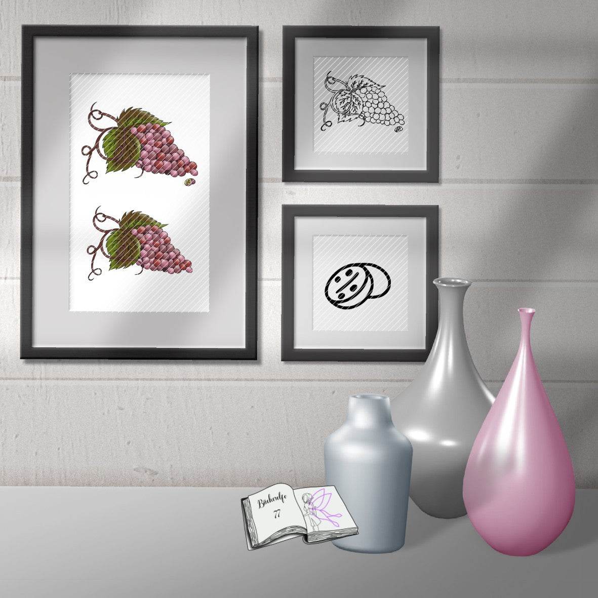 Digiset Weintrauben Plotten, Sublimation, Drucken, Digistamp, Digipaper ! - Sewando
