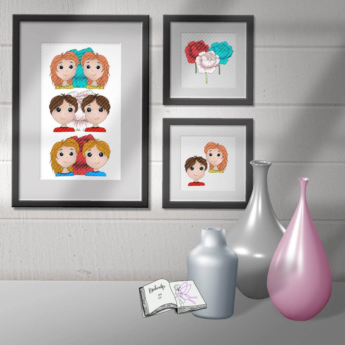 Digiset Zwillinge mit Pfingstrose, Prostamp, Plotten, Sublimation, Digistamp, Digipaper ! - Sewando