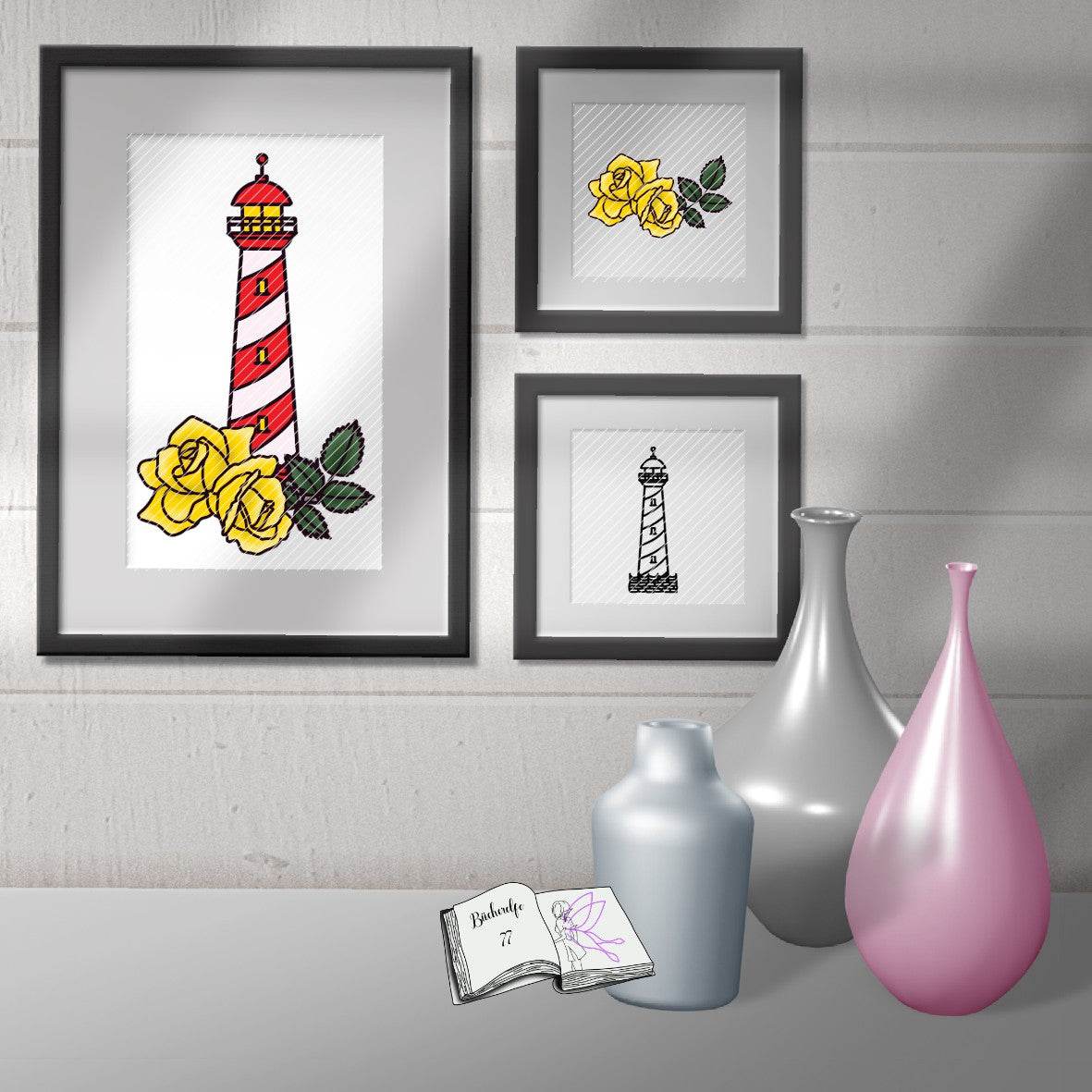 Digiset Rosen Leuchtturm Plotterdatei, Sublimation, Digistamp, Digipaper ! - Sewando