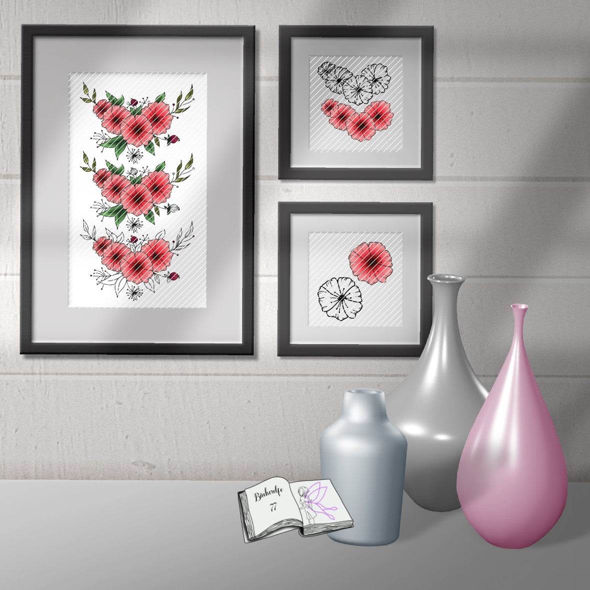Digiset Blütengesteck, Digistamp, Digipaper, Plotterdatei, Sublimation, Druck - Sewando
