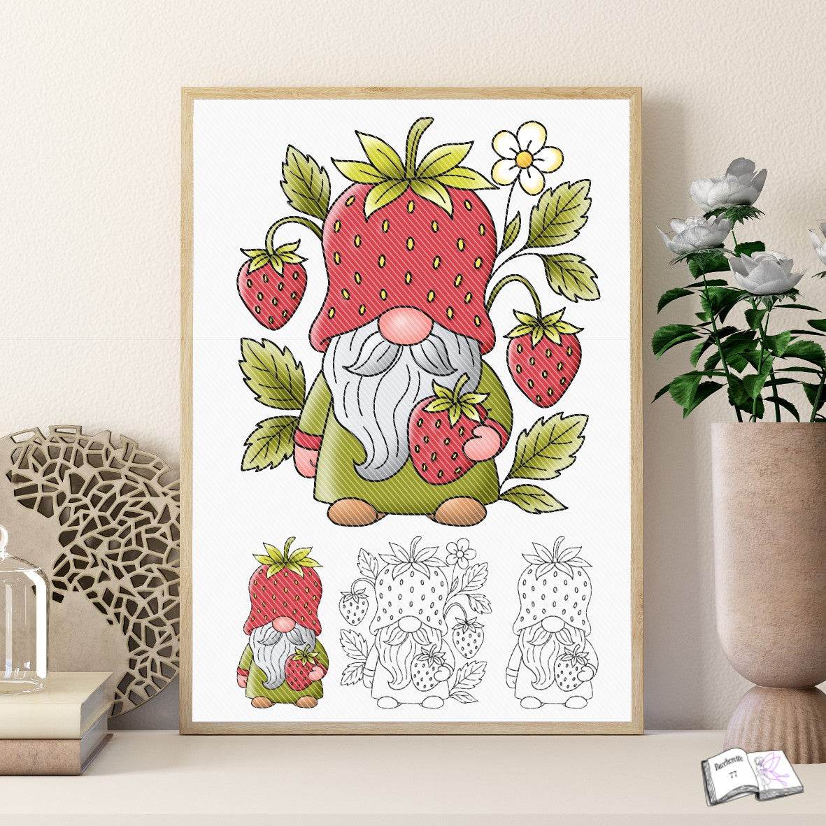 Plotterdatei Erdbeer Wichtel Hugo Sublimation, Digistamp, Digipaper ! - Sewando