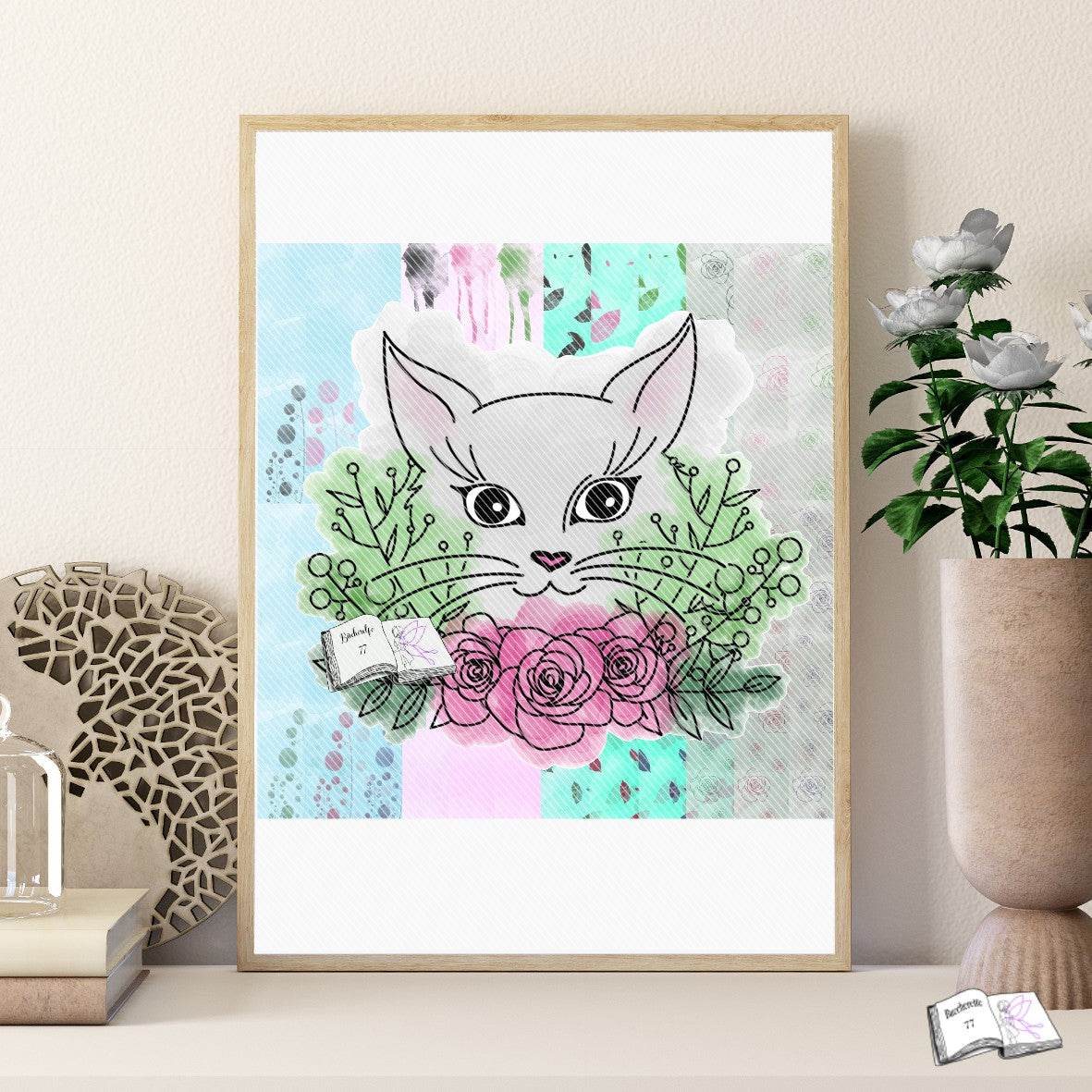 Digiset Blumenkatze Plotten, Sublimation, Drucken, Digistamp - Sewando