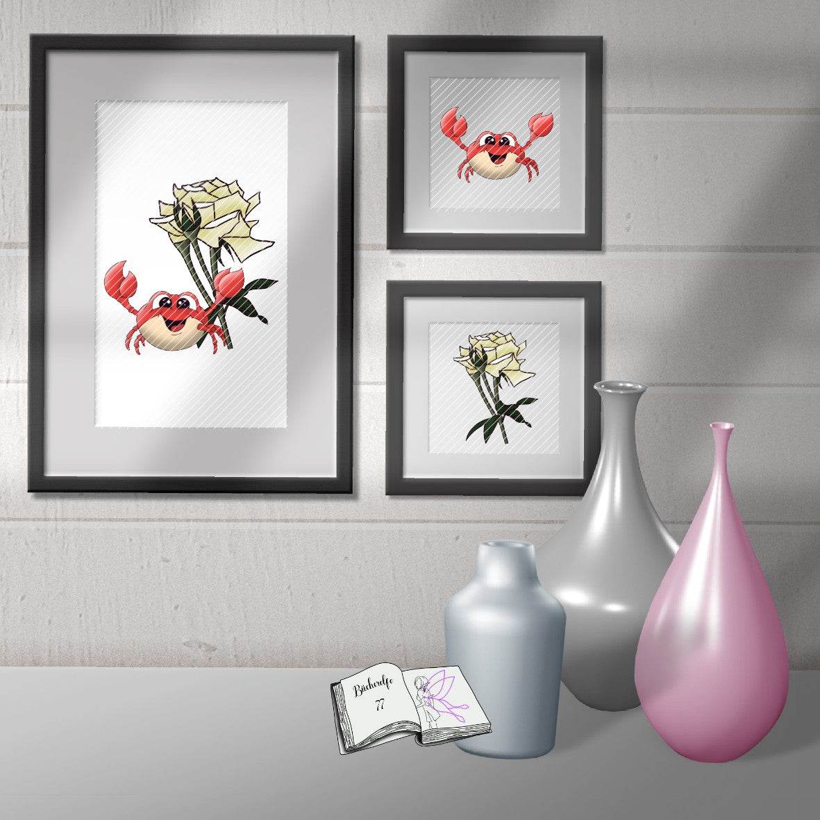 Digiset Karl der Krebs mit Rose Plotterdatei, Sublimation, Digistamp, Digipaper - Sewando