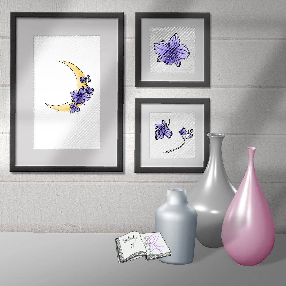 Digiset Blumenmond, Digistamp, Digipaper, Plotterdatei, Sublimation, Druck - Sewando