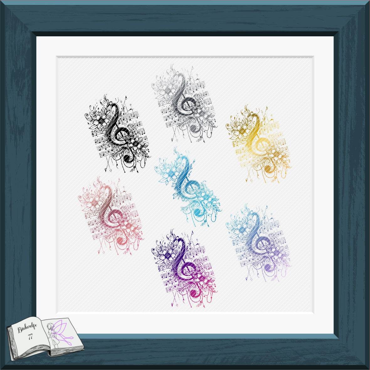 Digiset Blumen Notenschlüssel, Digistamp, Digipaper, Sublimation, Druck - Sewando